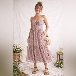 Madewell Cottage‎ Garden Floral Seersucker Keyhole Tiered Midi Dress Size 10 New